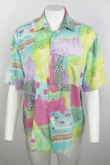 Vintage 90s Short Sleeved Patterned Shirt - L