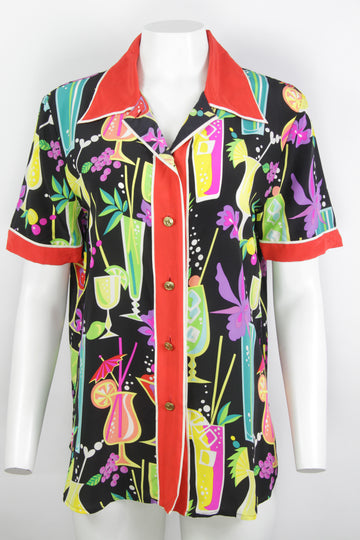 Vintage 90s Bob Mackie Wearable Art Silk Blouse - S