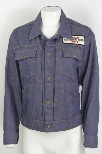 Vintage Selvedge Denim Type II style Denim Jacket With Harley Davidson Patch - S