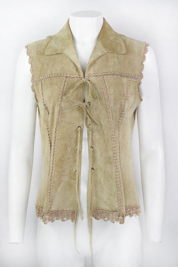 Vintage Y2k Suede Lace Up Vest Top - S