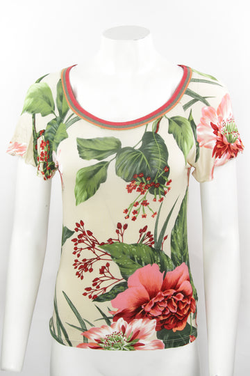 Vintage Y2K Kenzo Jungle Floral scoop neck frill sleeve top - M
