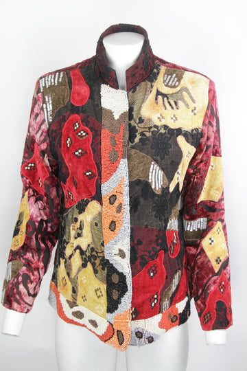 Vintage Y2k Velvet Boho Embroidered Jacket - M