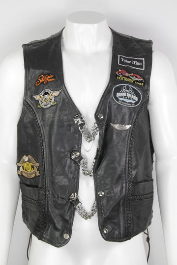 Vintage Leather Harley Biker Patched Vest - XL
