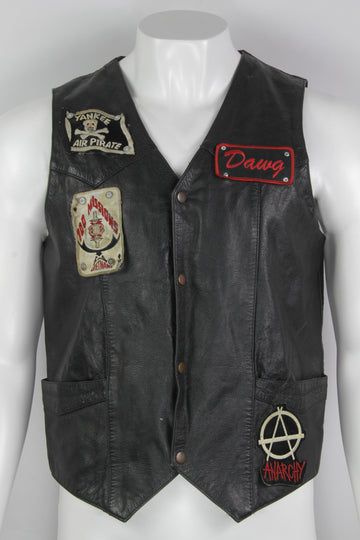 Vintage Leather Biker Vest with Highly Collectible Vietnam Vet Patches 'Yankee Air Pirate' '100 missions F-4 Vietnam'