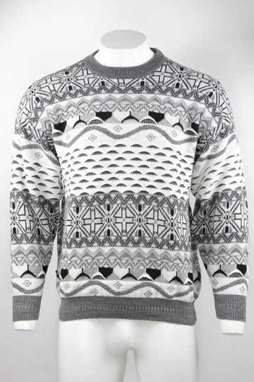 Vintage 80s/90s monochrome textural patterned jumper - M