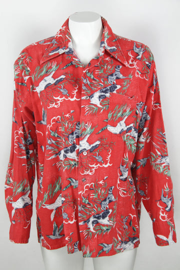 Vintage 70s Dog Printed Flannel Shirt - L