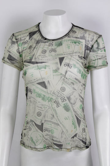 Vintage Dolce & Gabbana Y2k Money Print Mesh Top - S