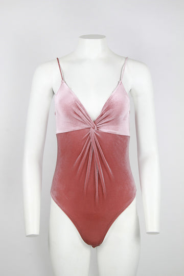 Pink strappy velvet bodysuit - S