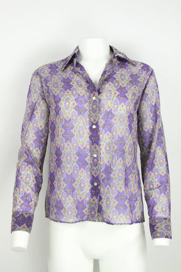 70s blouse purple with floral and eastern style pattern - S/M
