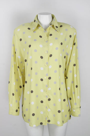 90s Yellow dotty viscose blouse - M