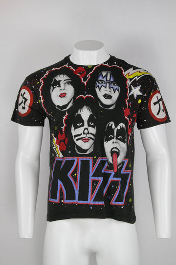 RARE Vintage Kiss all over print 1992 T-shirt - Black - L