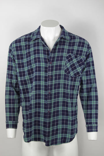 Vintage check flannel shirt - Navy and teal - L
