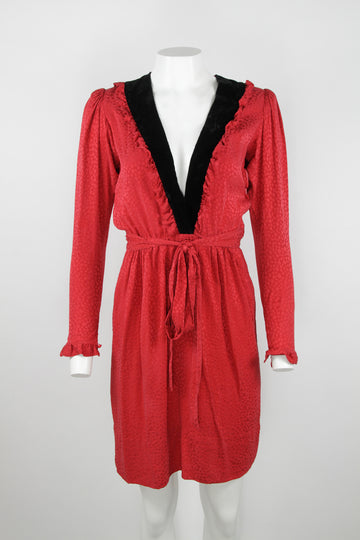 Vintage 80s Yves Saint Laurent Rive Gauche dress - Silk - Red - S