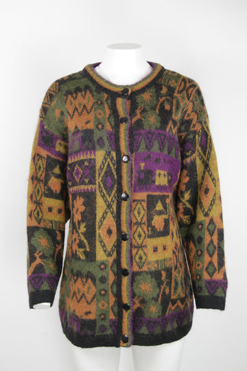 Vintage 80s ladies mohair cardigan with large pattern - M