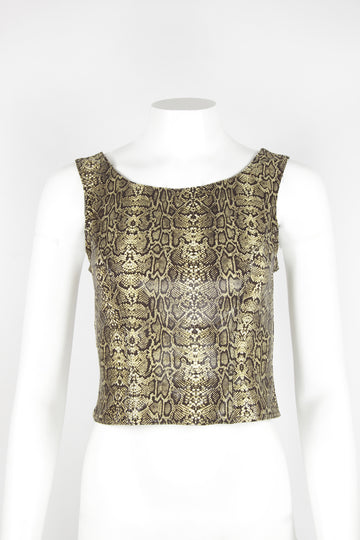 90s wet look snake print top - S