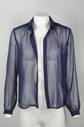 See-through open front dot blouse - S