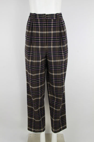Ladies Pleated Wool checked trousers - M