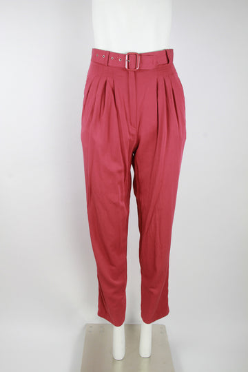 Ladies Rose Pink belted pleat trousers - S