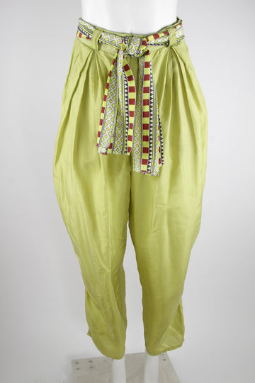 Vintage ladies acid green silk trousers - Miami Vice - S