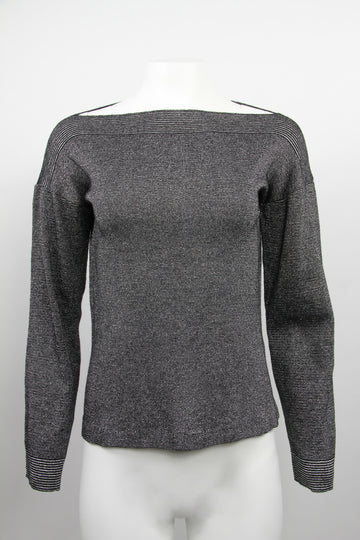Black and silver 70s Lurex top with boat neck and wide sleeves - M