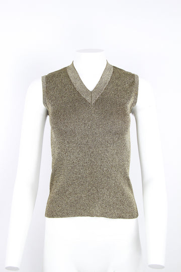 Gold V-neck sweater vest style lurex top - S/M