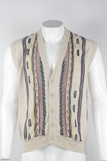 Vintage 80s/90s knitted sweater vest - Cream with raised design - L