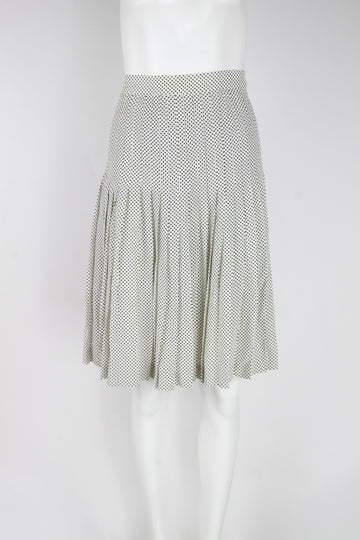 Vintage 90s Emanuel Ungaro white pleat skirt with black dots - M