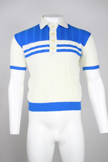Vintage 60's knitted blue and white polo shirt – L