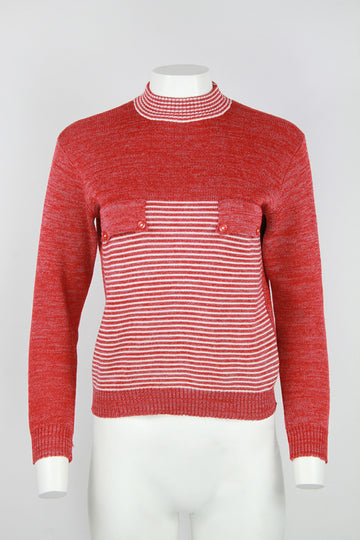 70s red striped turtle neck jumper - M