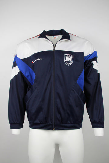 Vintage Champion Navy and white 'Lombardia I.S.E.F.' track top – M
