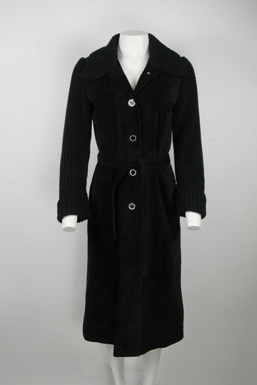 Rare 70s Suede Hermes Sport Coat With Knitted Sleeves and Collar  - S